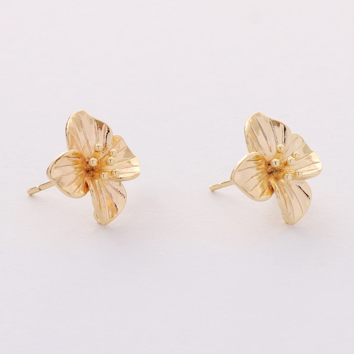 6pcs Real Gold Plated Flower Earrings, Floral Earrings Stud,Flower Post Earrings, Earring Attachment, Jewelry Accessories