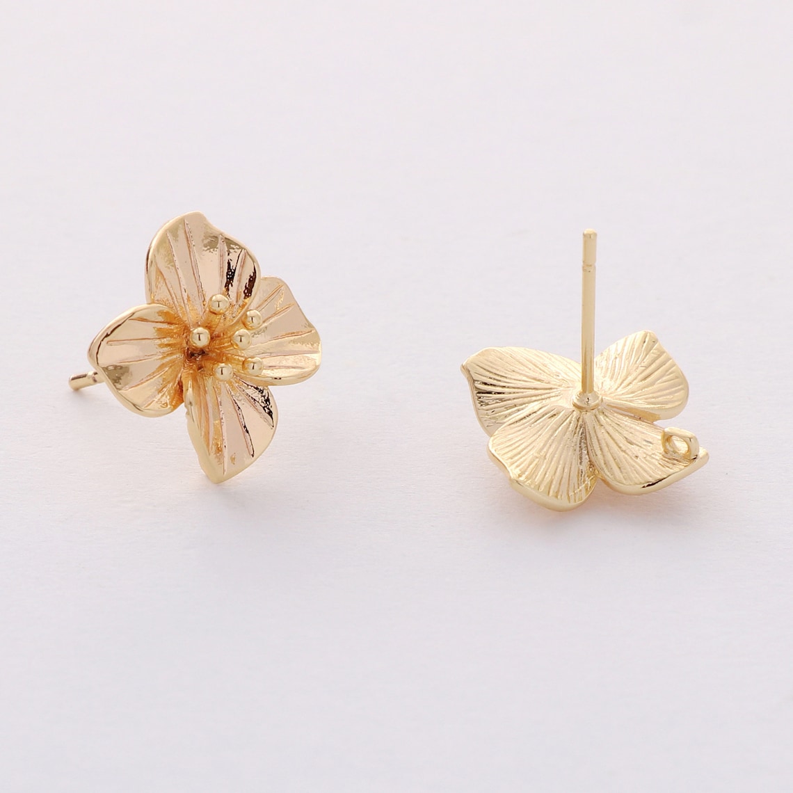 6pcs Real Gold Plated Flower Earrings, Floral Earrings Stud,Flower Post Earrings, Earring Attachment, Jewelry Accessories